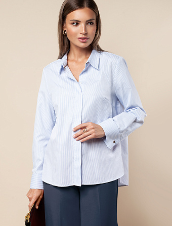 картинка Блузка женская белый-голубой магазин Одежда+ являющийся официальным дистрибьютором в России 
